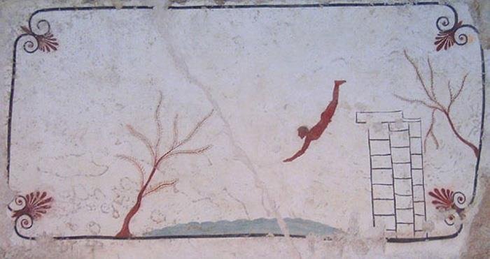 Fresca della tomba del tuffatore simbolizzando lo salto nello sconosciuto (Pompei)